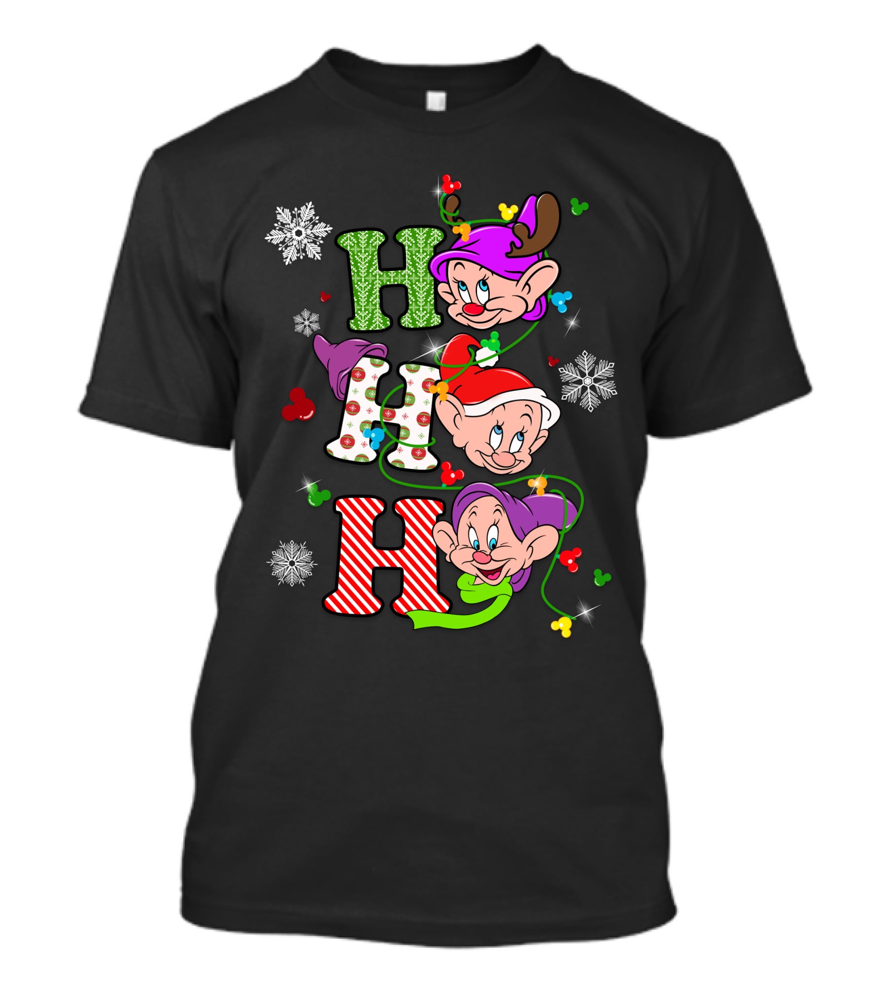 DP HHH Christmas Dopey Snow White Dwarf Festive Reindeer Santa Hat T-Shirt