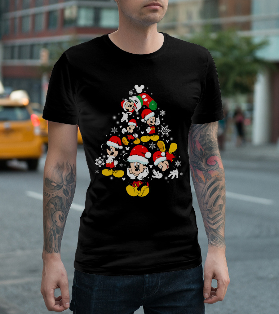 MK Tree Christmas Mickey Mouse Santa Snowflakes T-Shirt