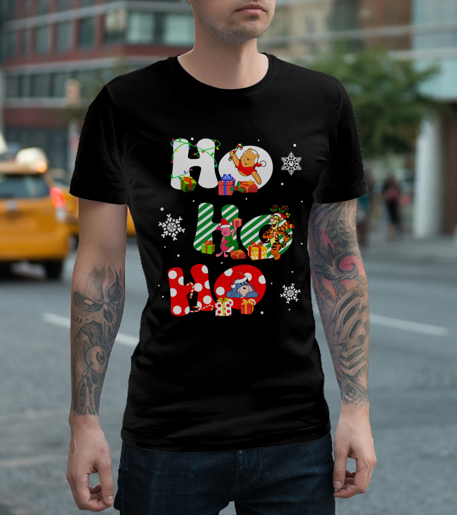 HO HO HO PO And FRIENDS Christmas Winnie The Pooh Piglet Tigger Eeyore Snowflakes Gifts T-Shirt
