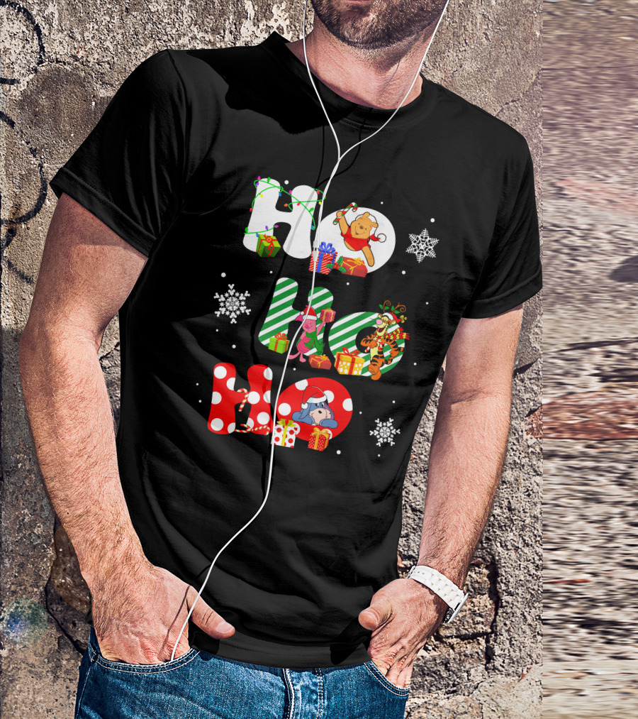 HO HO HO PO And FRIENDS Christmas Winnie The Pooh Piglet Tigger Eeyore Snowflakes Gifts T-Shirt