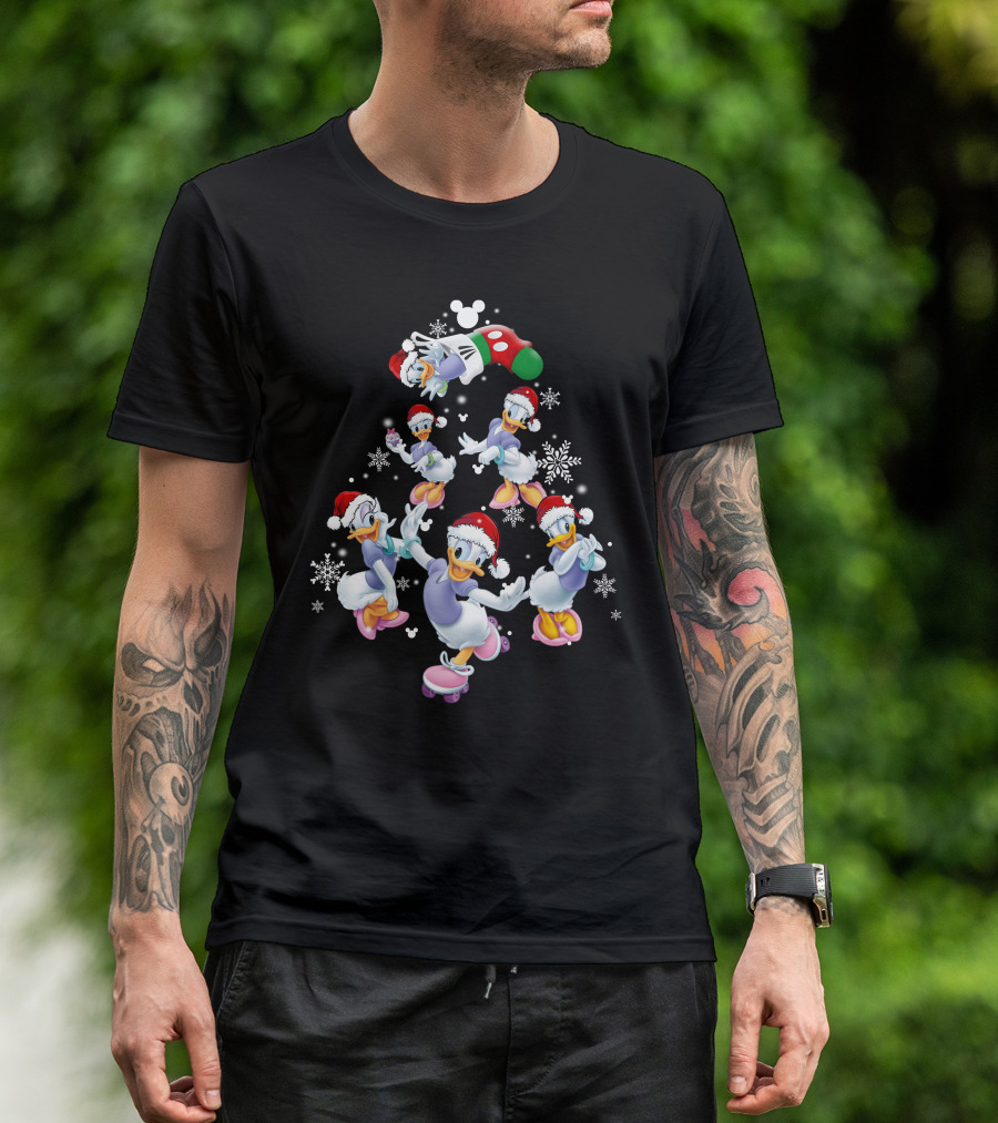 Disney Daisy Duck Christmas Celebration With Santa Hats And Snowflakes T-Shirt