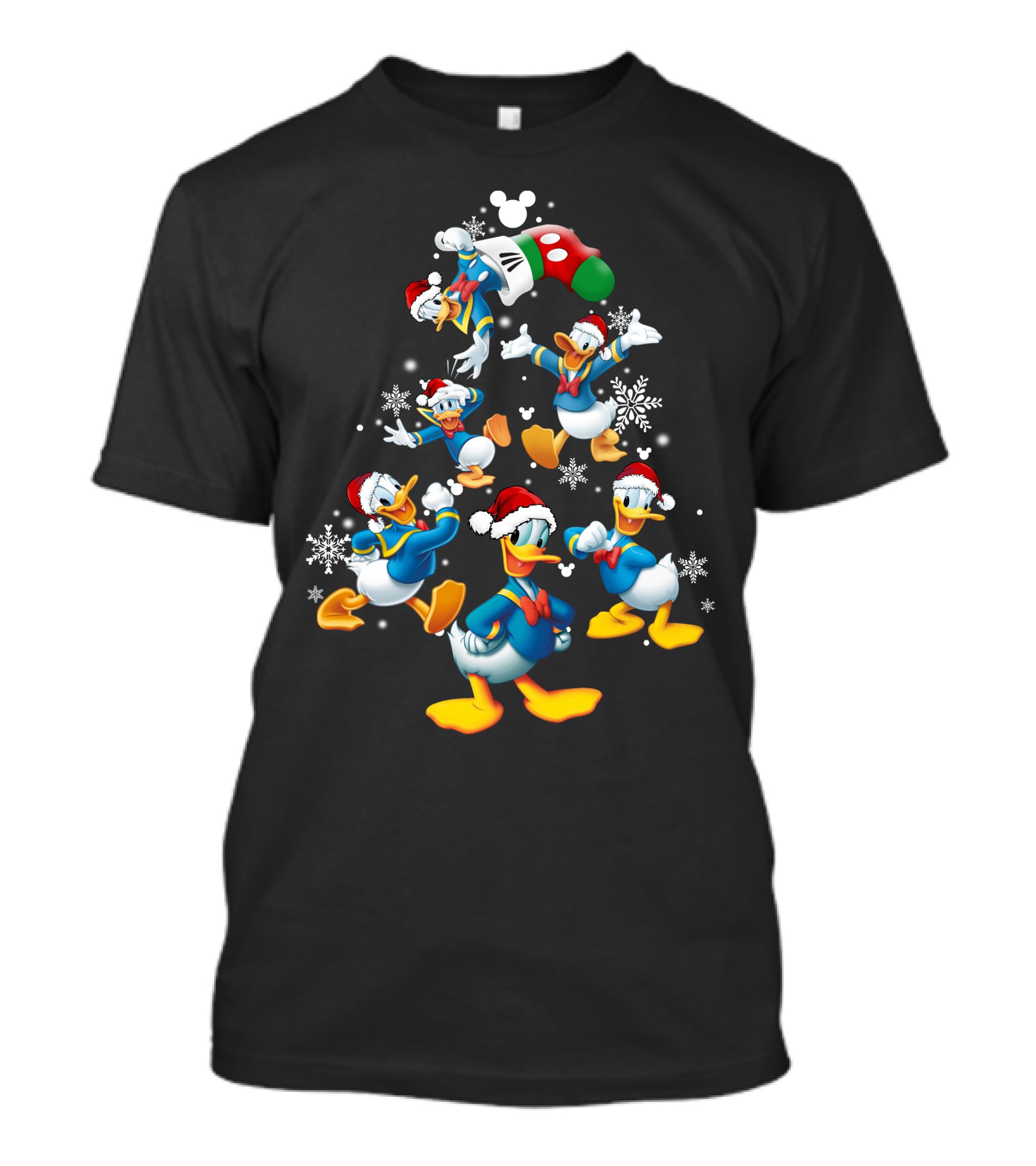 Donald Duck Christmas Tree Mickey Mouse Hat Snowflakes T-Shirt