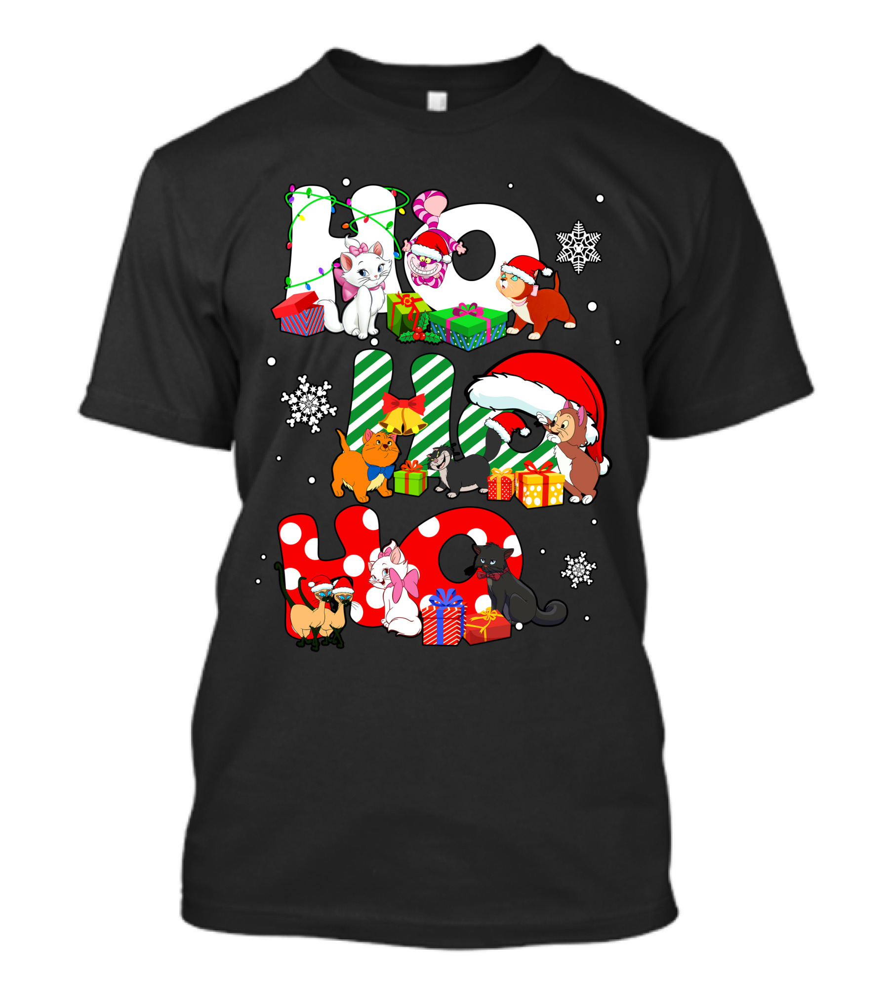Disney Hohoho Christmas Cats Snowflakes Presents T-Shirt