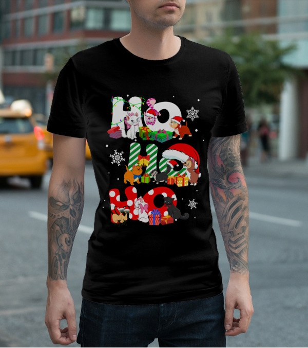 Disney Hohoho Christmas Cats Snowflakes Presents T-Shirt