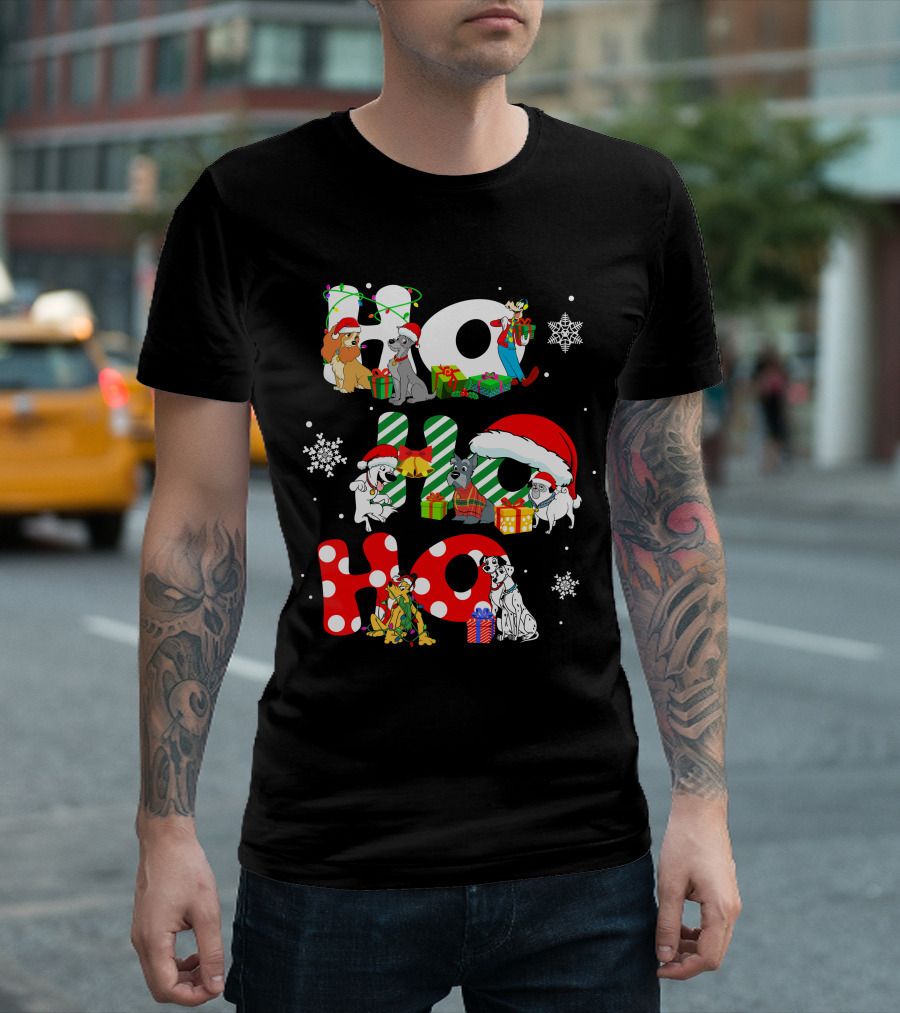 Disney Dog Christmas Ho Ho Ho Characters Holiday Cheer T-Shirt