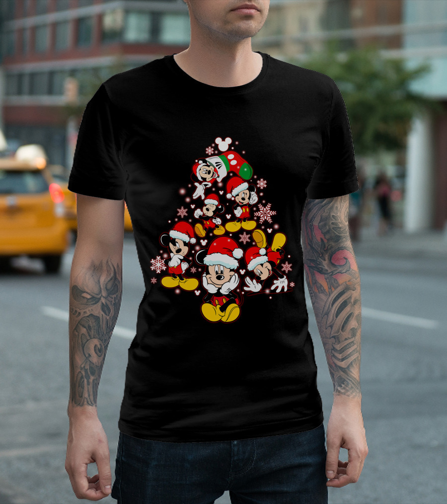 Disney Mickey Christmas Tree Santa Hat Holiday T-Shirt