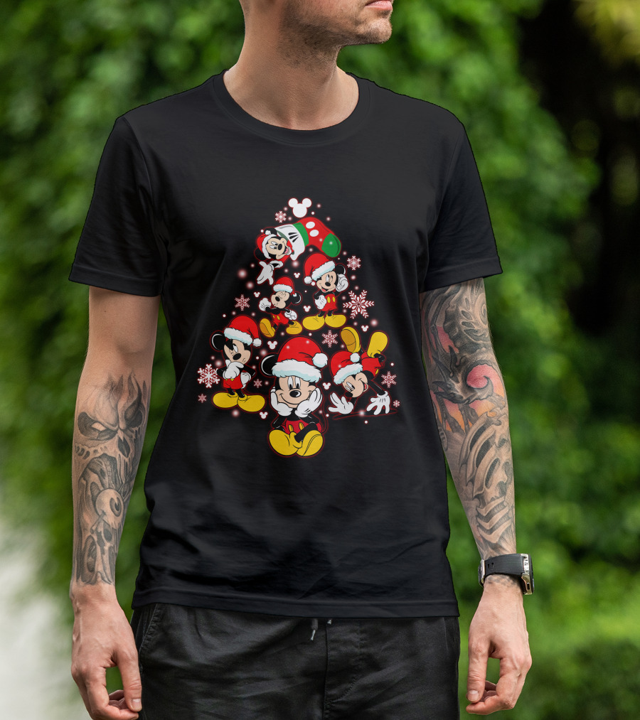Disney Mickey Christmas Tree Santa Hat Holiday T-Shirt