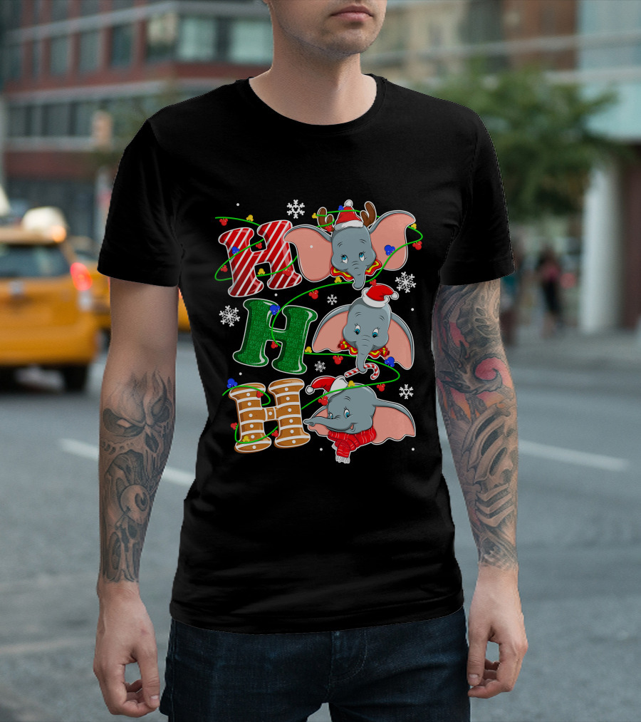 Dumbo Christmas Hohoho Santa Hat Snowflakes T-Shirt