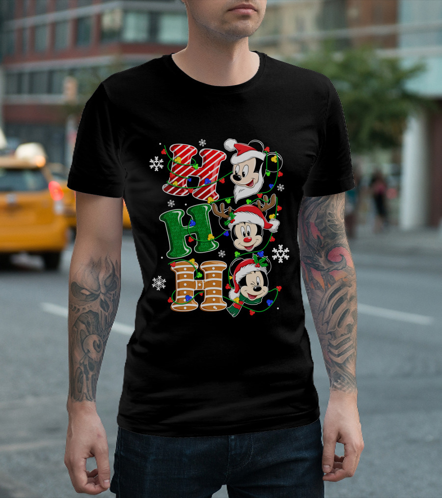 Mickey Mouse Hohoho Christmas Santa Reindeer Lights T-Shirt