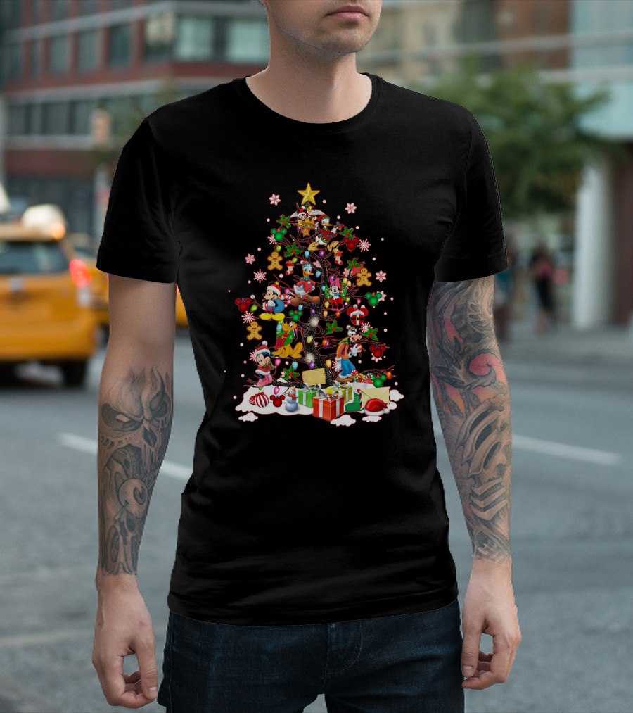Mickey and Friends Christmas Tree with Donald Goofy and Disney Decorations T-Shirt
