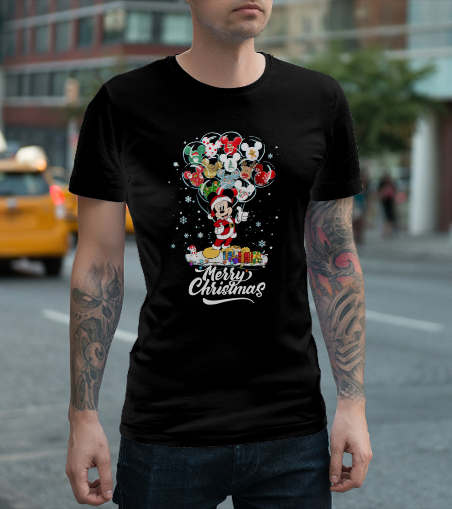 Mickey Christmas Balloons Holiday T-Shirt
