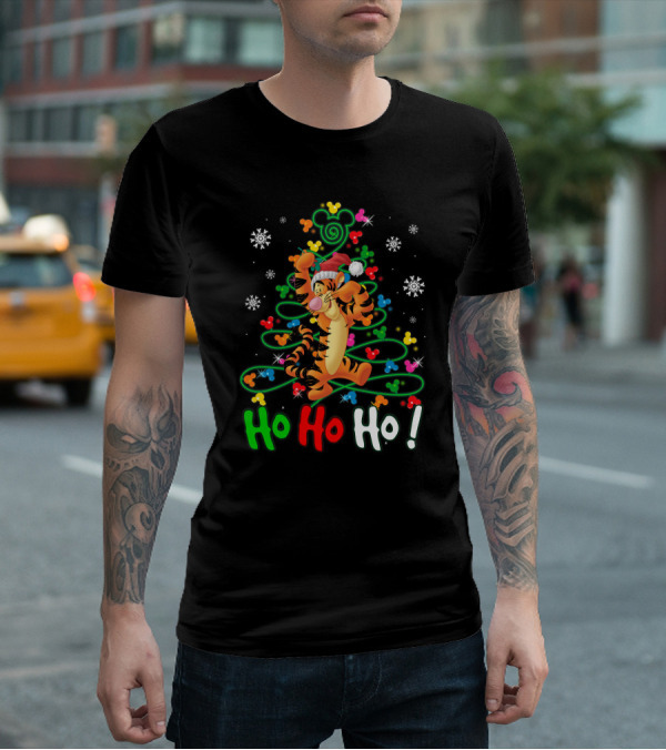 Tigger Ho Ho Ho Christmas Tree Santa Hat Snowflakes Disney Mickey Ears T-Shirt