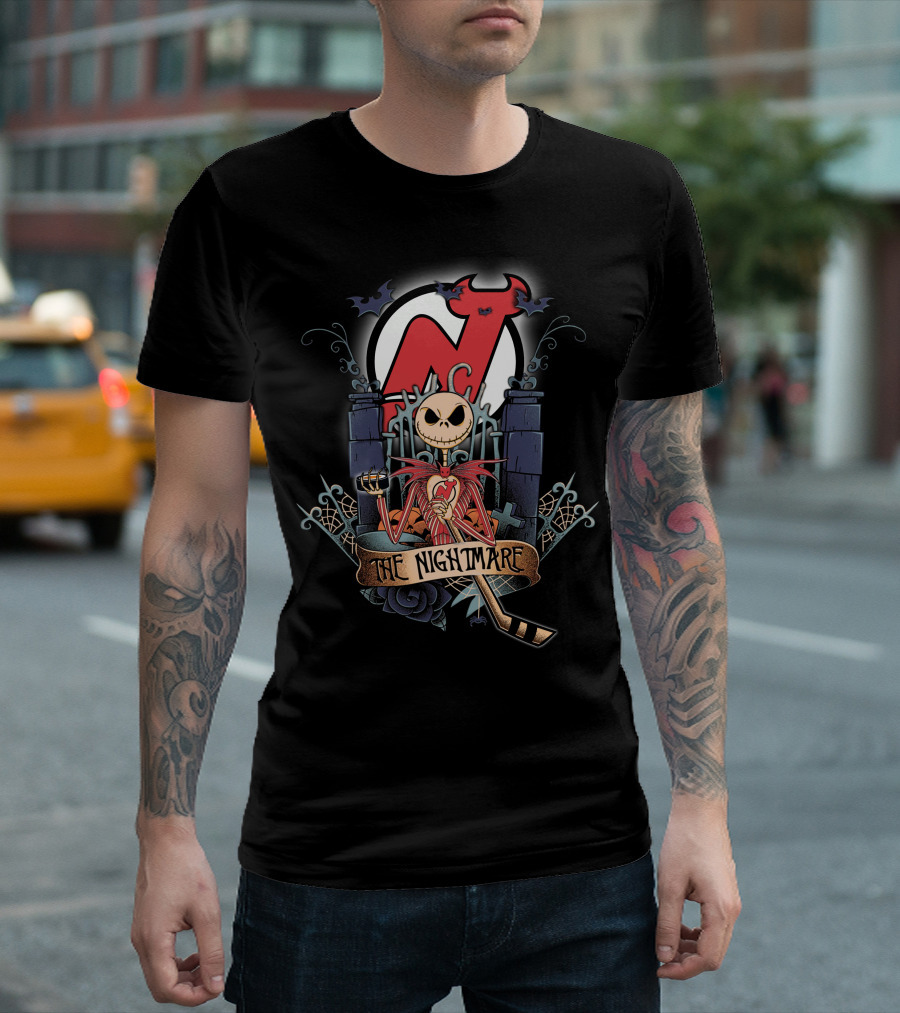 The Nightmare Before Christmas NJD Hockey Crossover with Jack Skellington and Devil T-Shirt