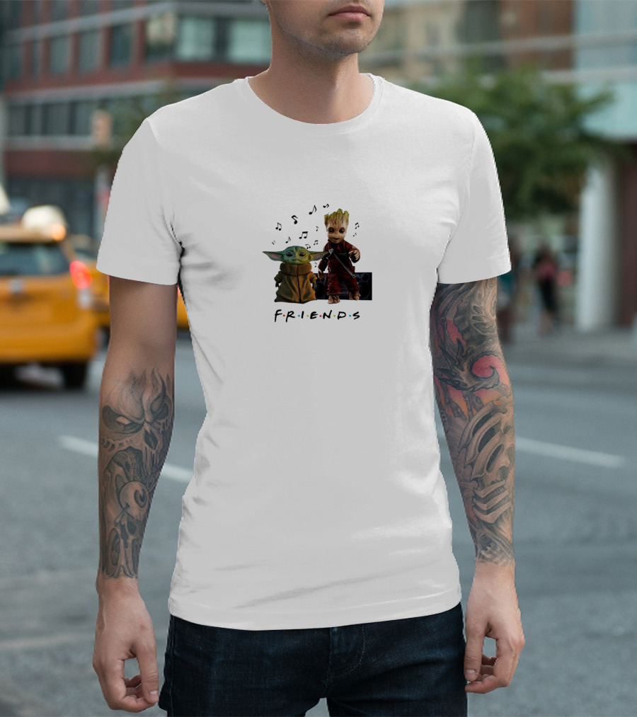 Baby Yoda Groot Friends Music Notes T-Shirt