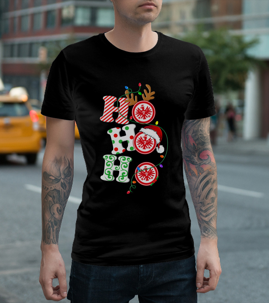Eintracht Frankfurt HoHoHo Christmas Lights Reindeer Antlers Santa Hat T-Shirt