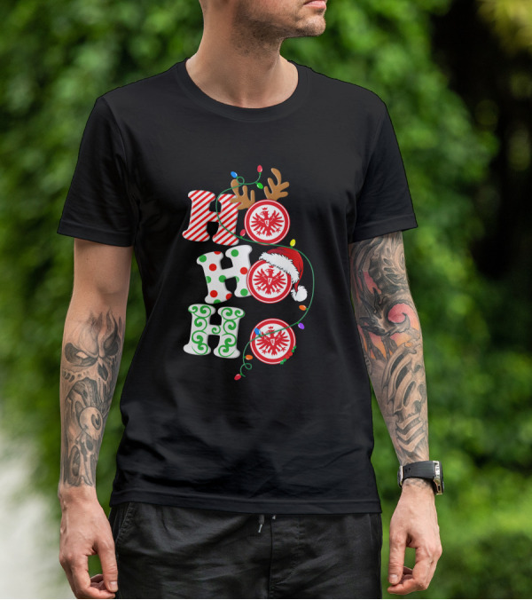 Eintracht Frankfurt HoHoHo Christmas Lights Reindeer Antlers Santa Hat T-Shirt