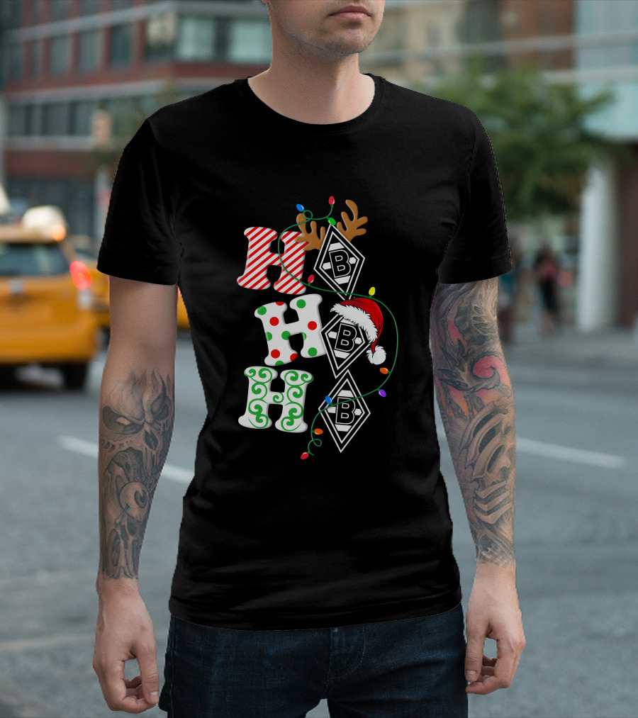 Borussia Mönchengladbach HoHoHo Christmas Reindeer Santa Lights T-Shirt