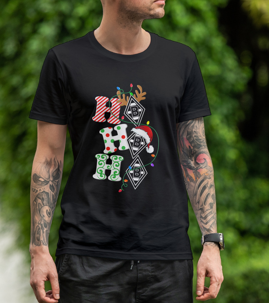 Borussia Mönchengladbach HoHoHo Christmas Reindeer Santa Lights T-Shirt
