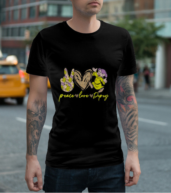 Peace Love Dopey Disney 7 Dwarfs Classic Character Fun T-Shirt