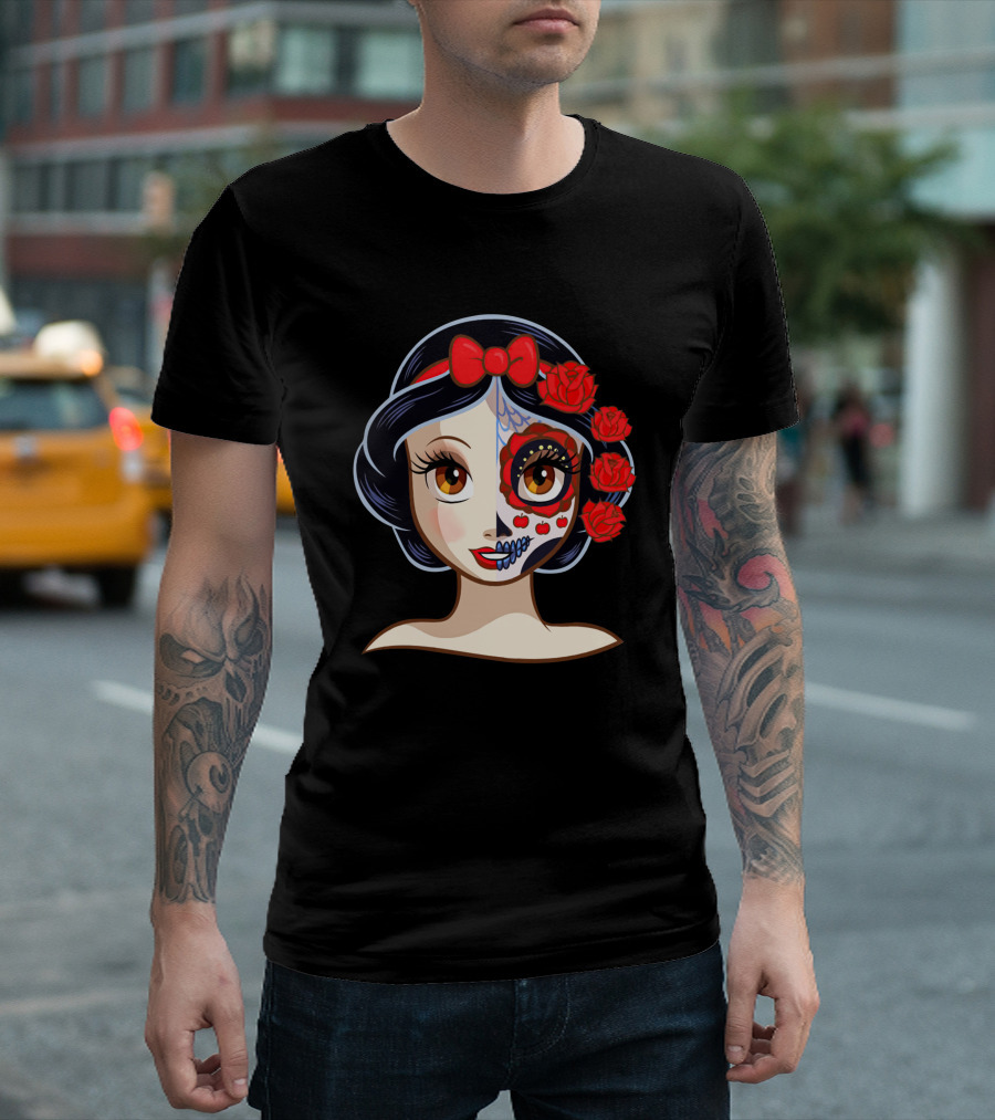 Snow White Sugar Skull Roses T-Shirt