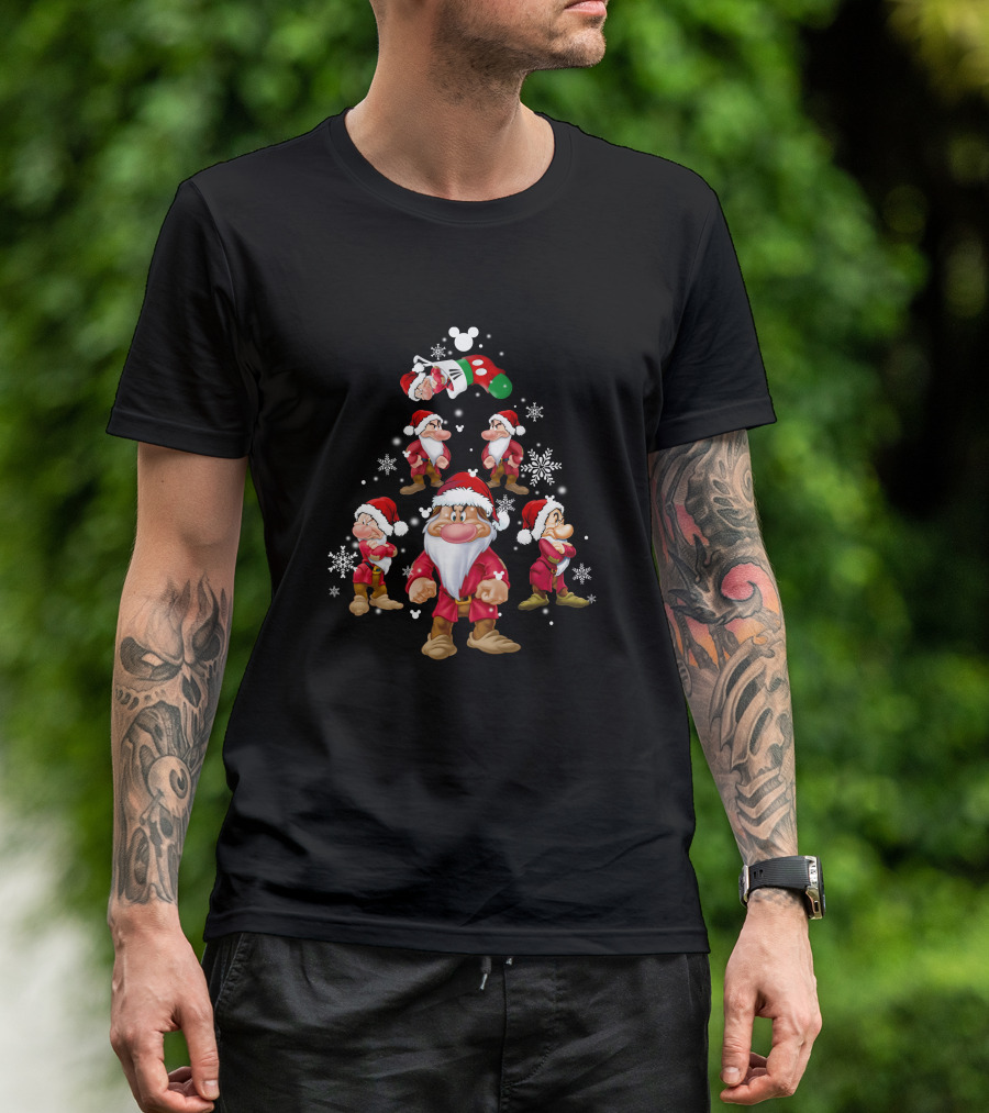 Grumpy Christmas Dwarf Santa Snowflake Tree Disney Stocking T-Shirt