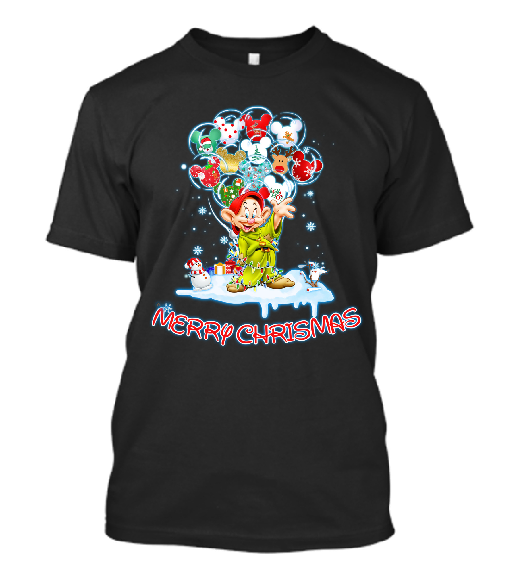 Dopey Merry Christmas Balloons And Snowman T-Shirt
