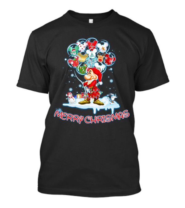 Grumpy Character With Festive Balloons Merry Christmas T-Shirt