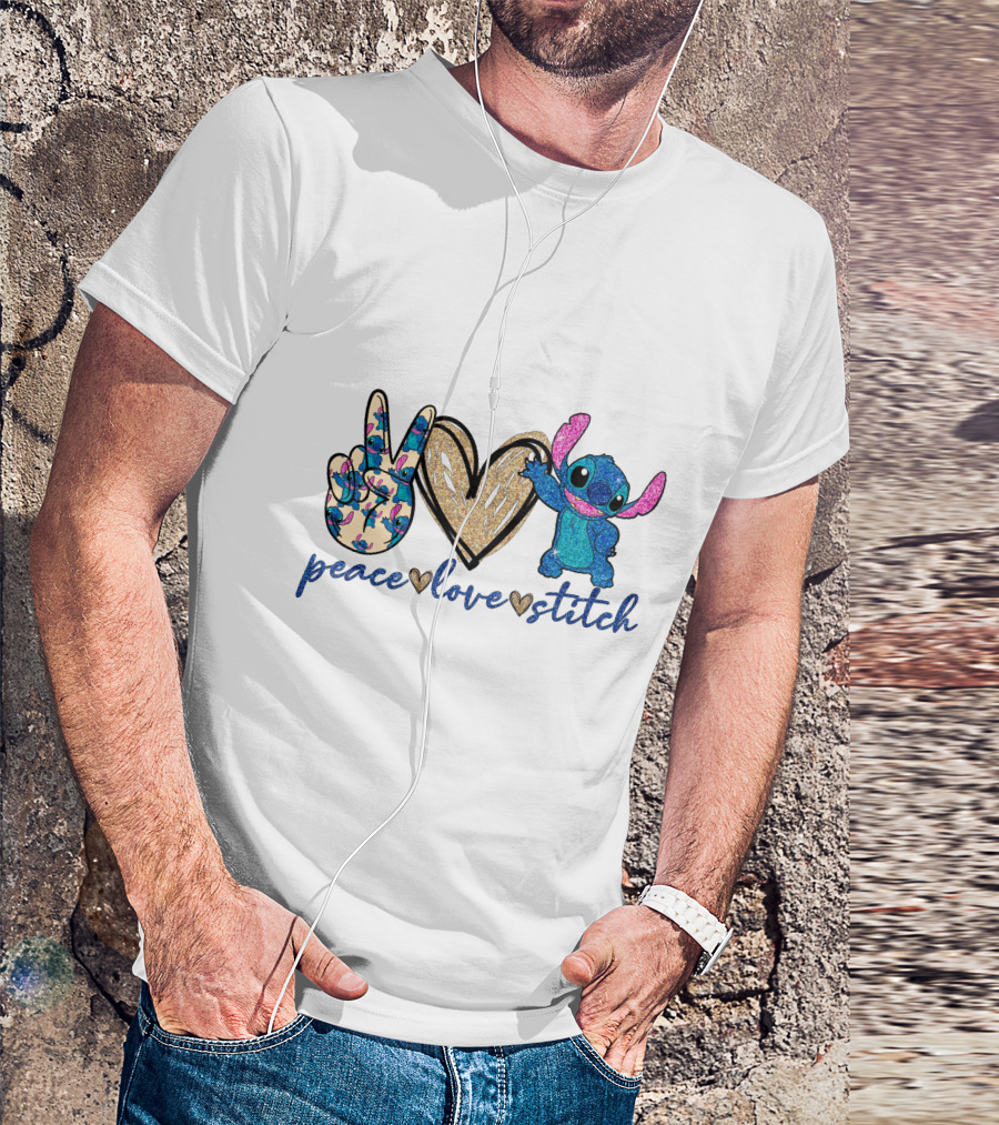 Peace Love Stitch Alien Character With Peace And Heart Symbols T-Shirt
