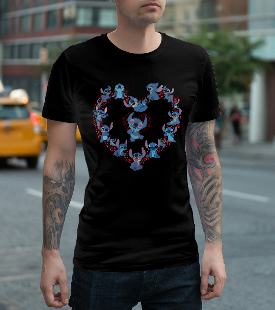 Stitch Heart Design With Multiple Adorable Stitch Expressions T-Shirt