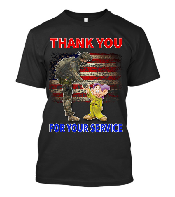 Thank You For Your Service With Soldier And Dopey American Flag Background T-Shirt