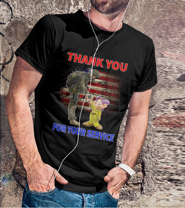 Thank You For Your Service With Soldier And Dopey American Flag Background T-Shirt