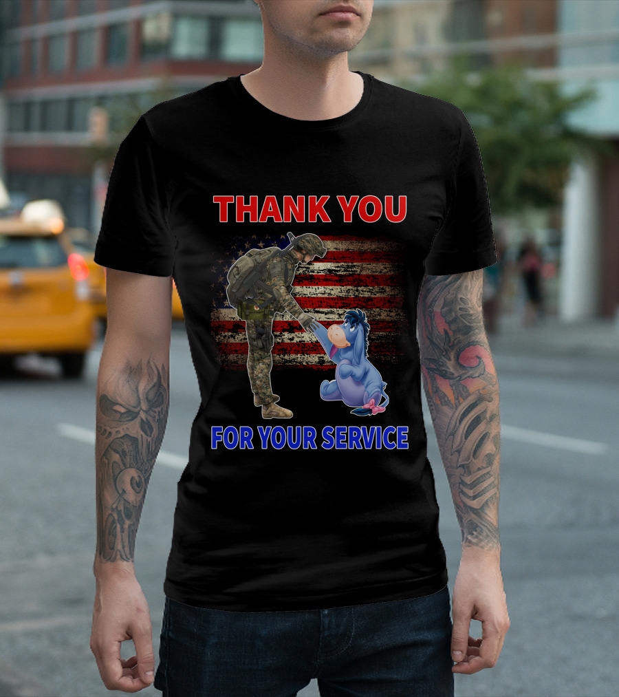 Thank You For Your Service American Flag Soldier and Eeyore T-Shirt