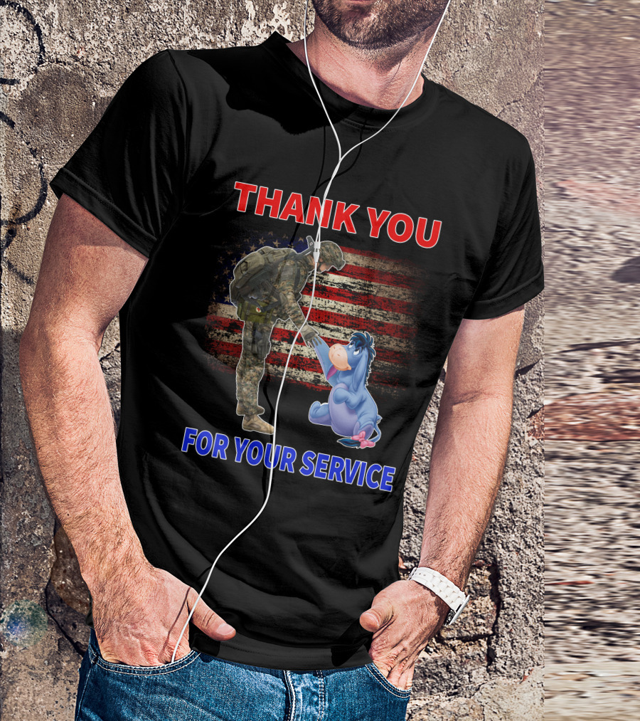 Thank You For Your Service American Flag Soldier And Eeyore T-Shirt
