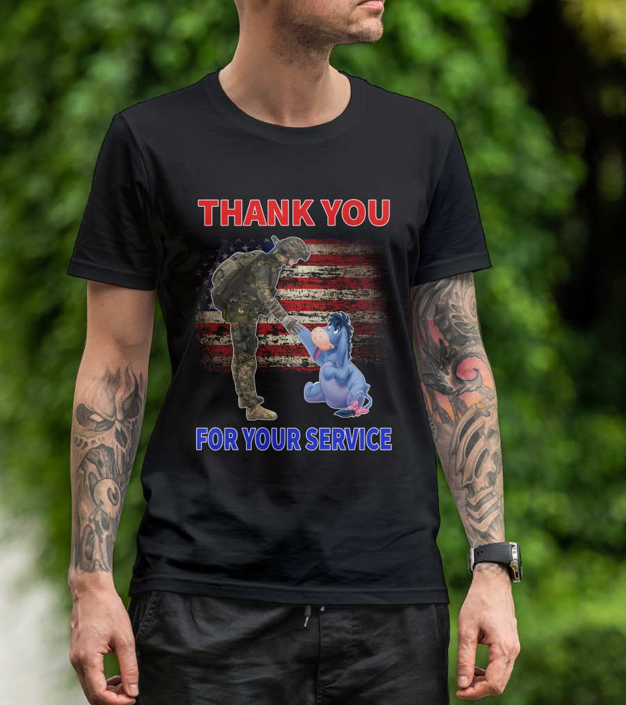 Thank You For Your Service American Flag Soldier And Eeyore T-Shirt