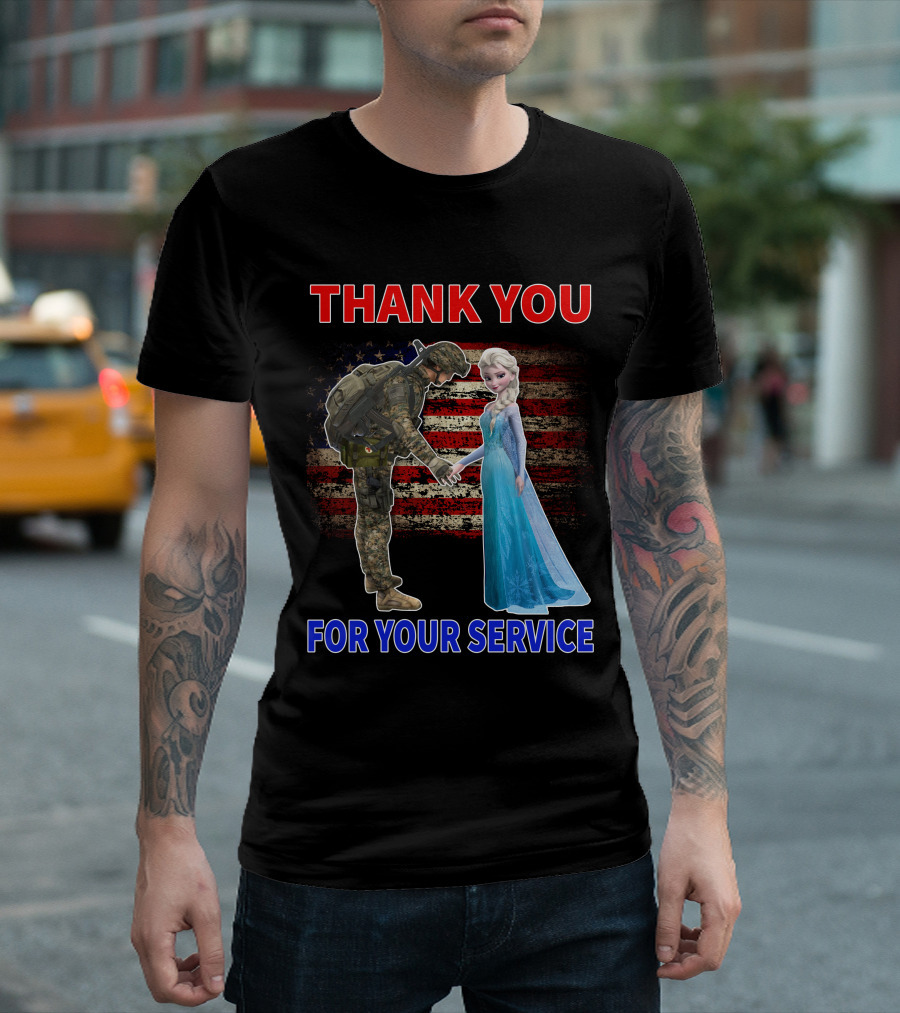Thank You For Your Service Elsa Soldier American Flag T-Shirt