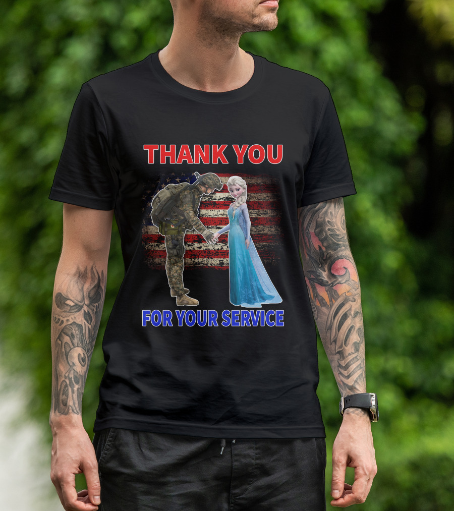 Thank You For Your Service Elsa Soldier American Flag T-Shirt