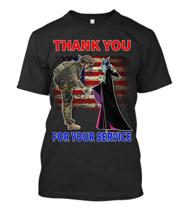 Maleficent Thank You For Your Service Soldier With American Flag Background T-Shirt