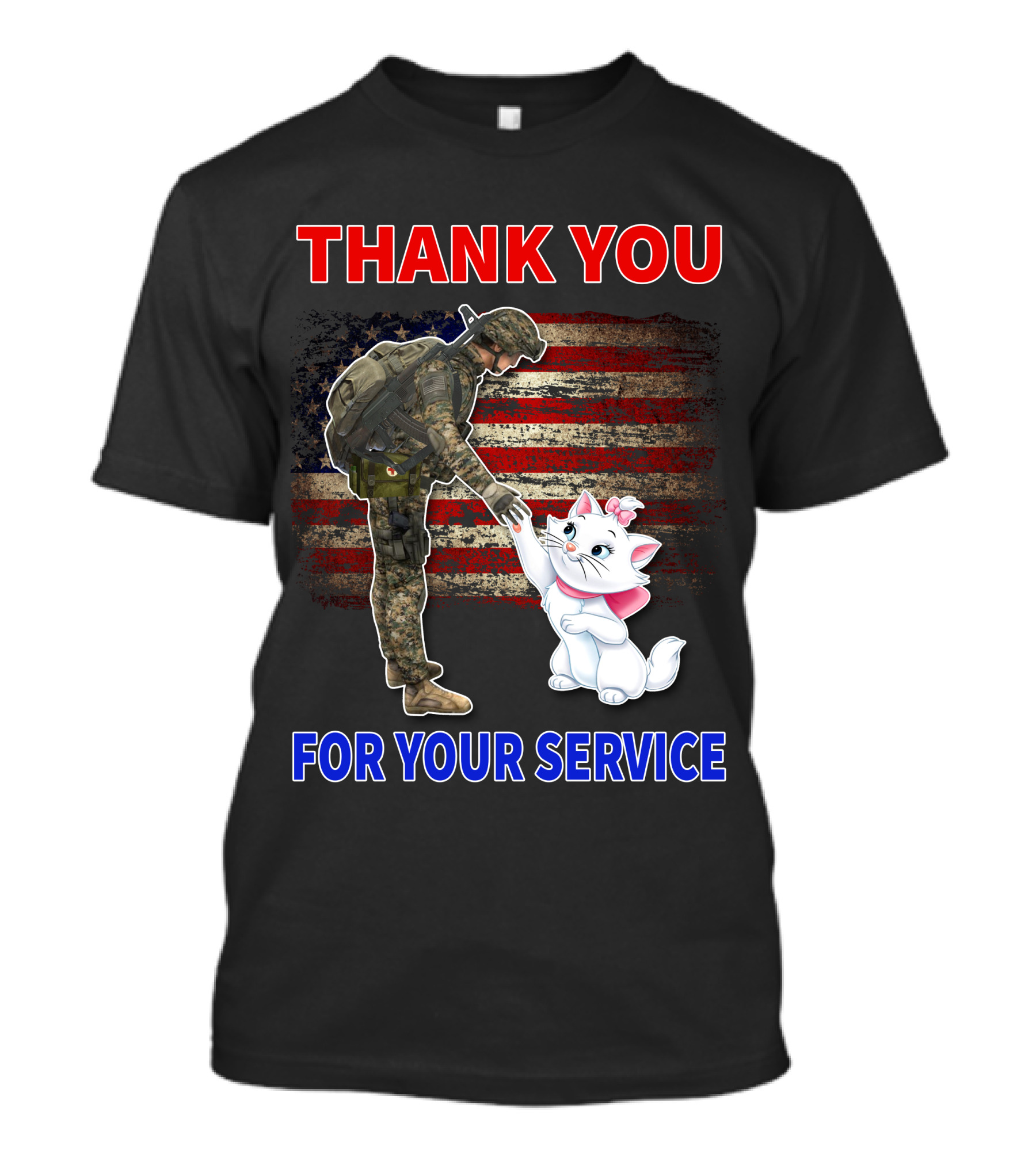 Thank You For Your Service Soldier With Marie Cat And American Flag T-Shirt