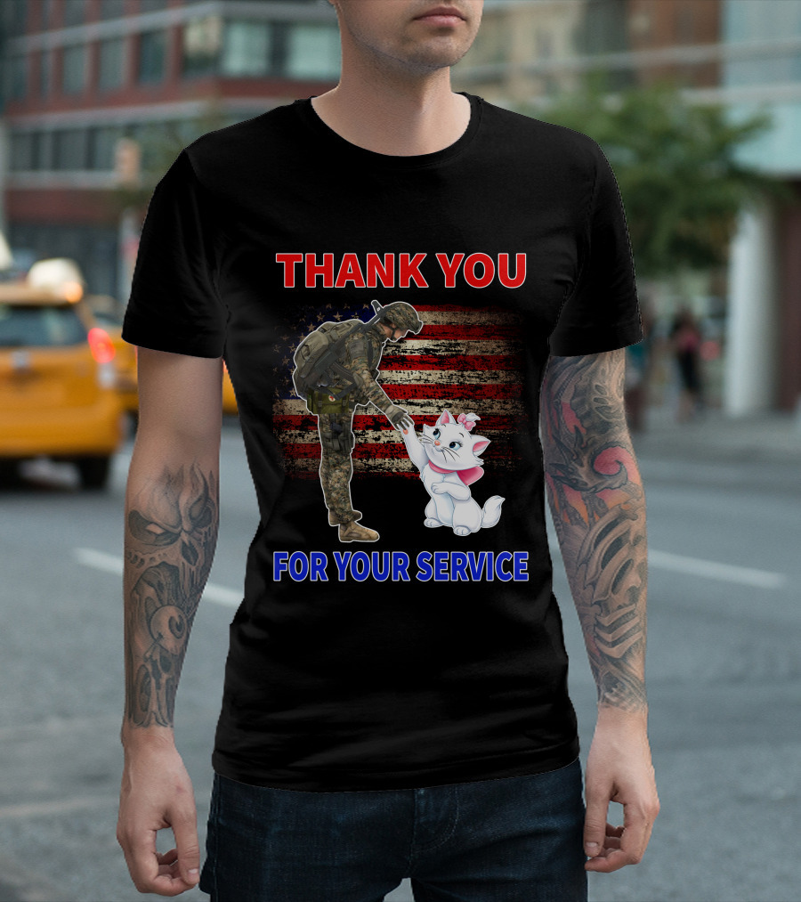 Thank You For Your Service Soldier with Marie Cat and American Flag T-Shirt