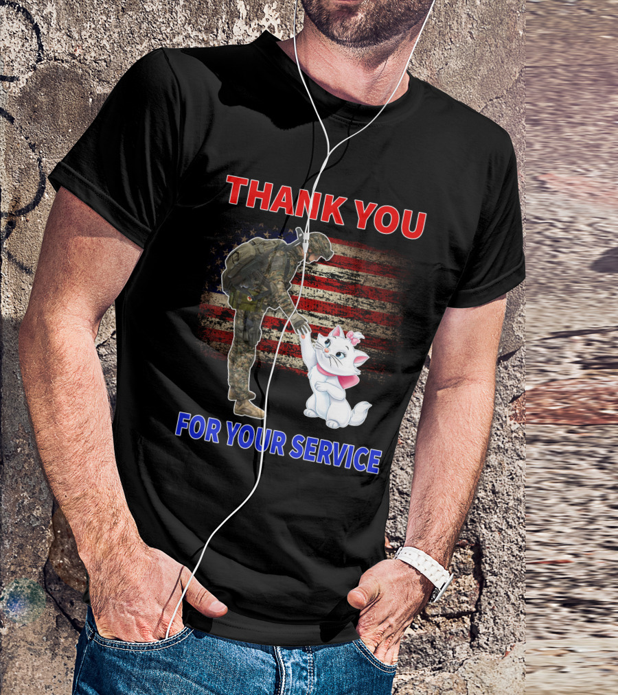 Thank You For Your Service Soldier With Marie Cat And American Flag T-Shirt