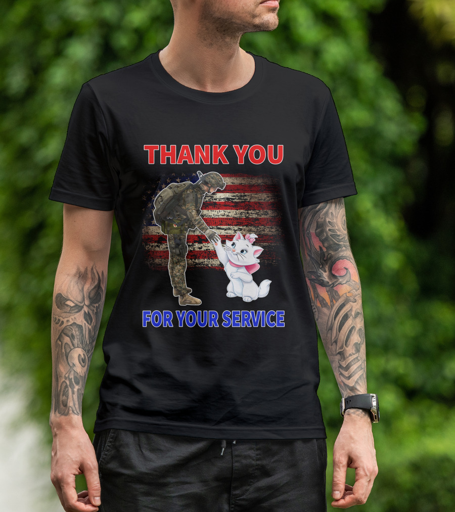 Thank You For Your Service Soldier With Marie Cat And American Flag T-Shirt