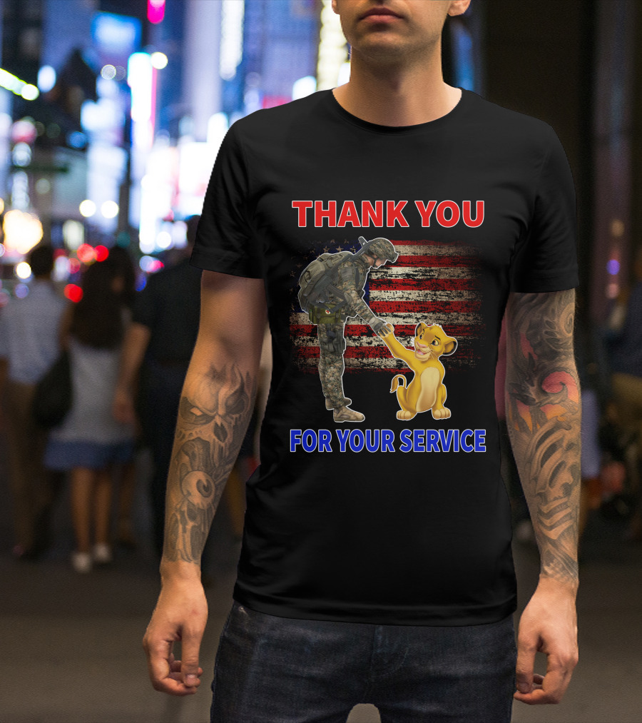 Thank You For Your Service Simba Soldier American Flag T-Shirt