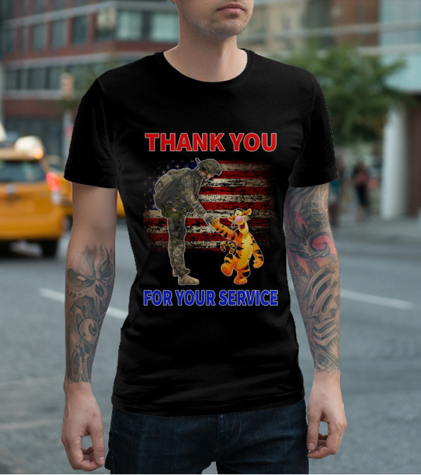 Thank You Tigger For Your Service Military Soldier American Flag T-Shirt