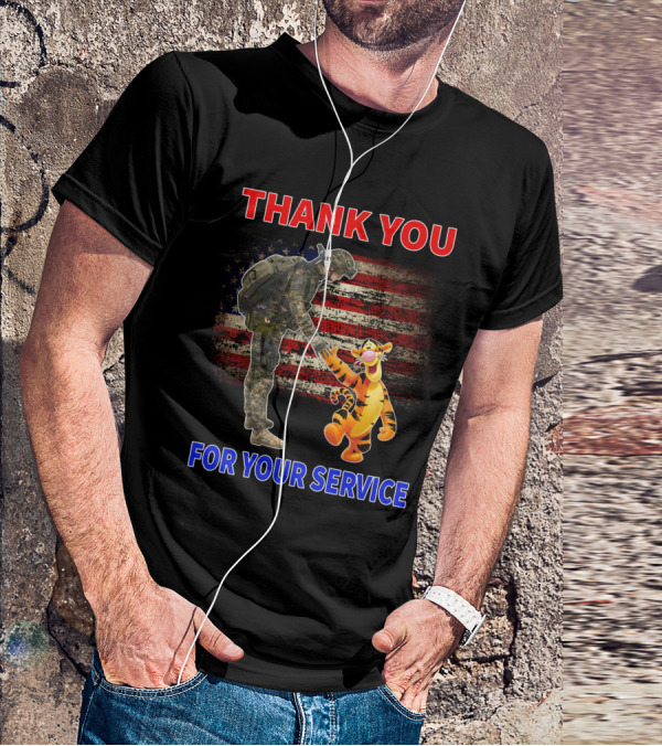Thank You Tigger For Your Service Military Soldier American Flag T-Shirt