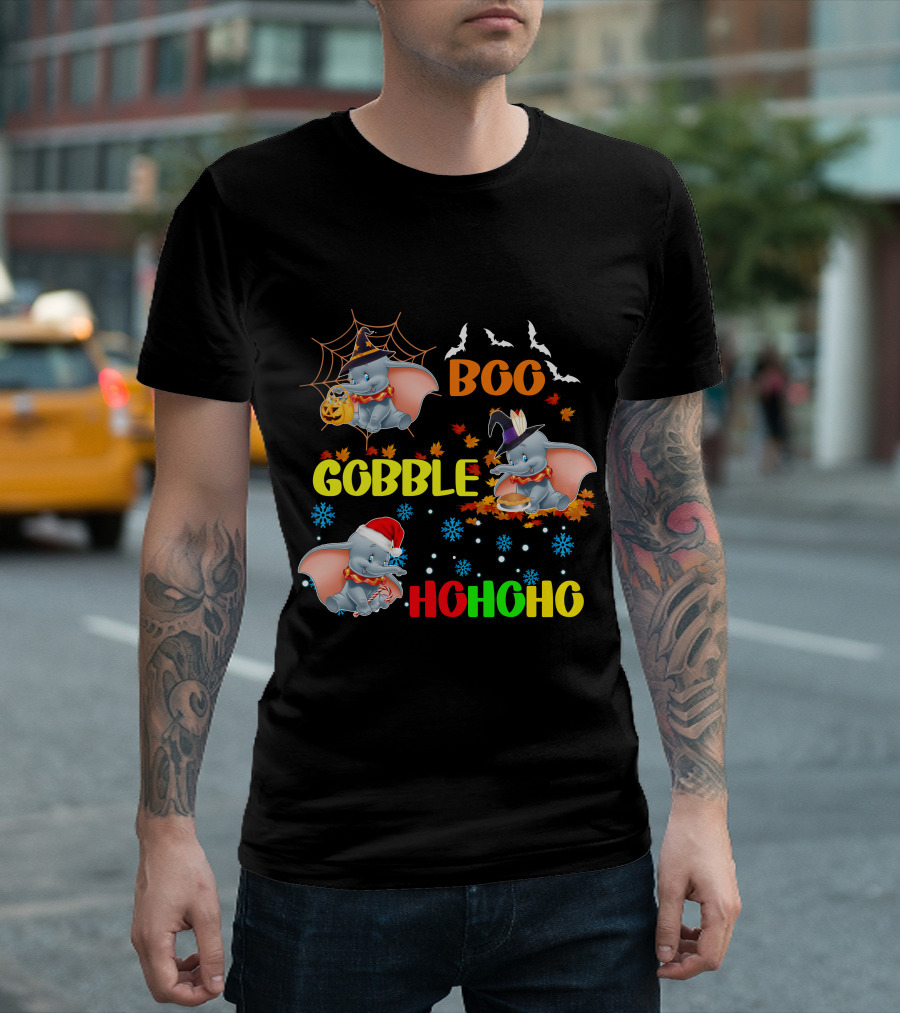 Dumbo Boo Gobble Ho Ho Ho Halloween Thanksgiving Christmas T-Shirt
