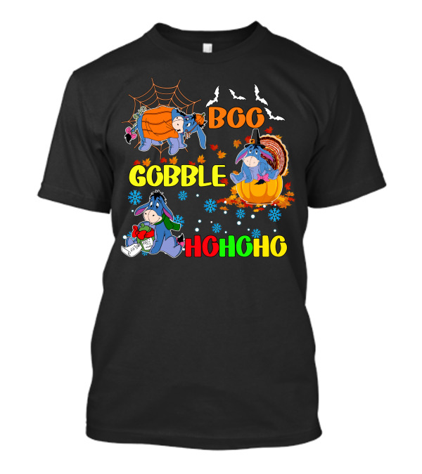 Eeyore Boo Gobble HoHoHo HalloThanksMas T-Shirt