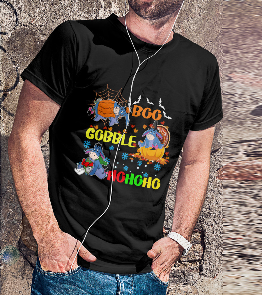 Eeyore Boo Gobble HoHoHo HalloThanksMas T-Shirt