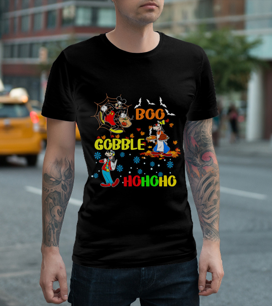 Boo Gobble HoHoHo Goofy HalloThanksMas T-Shirt