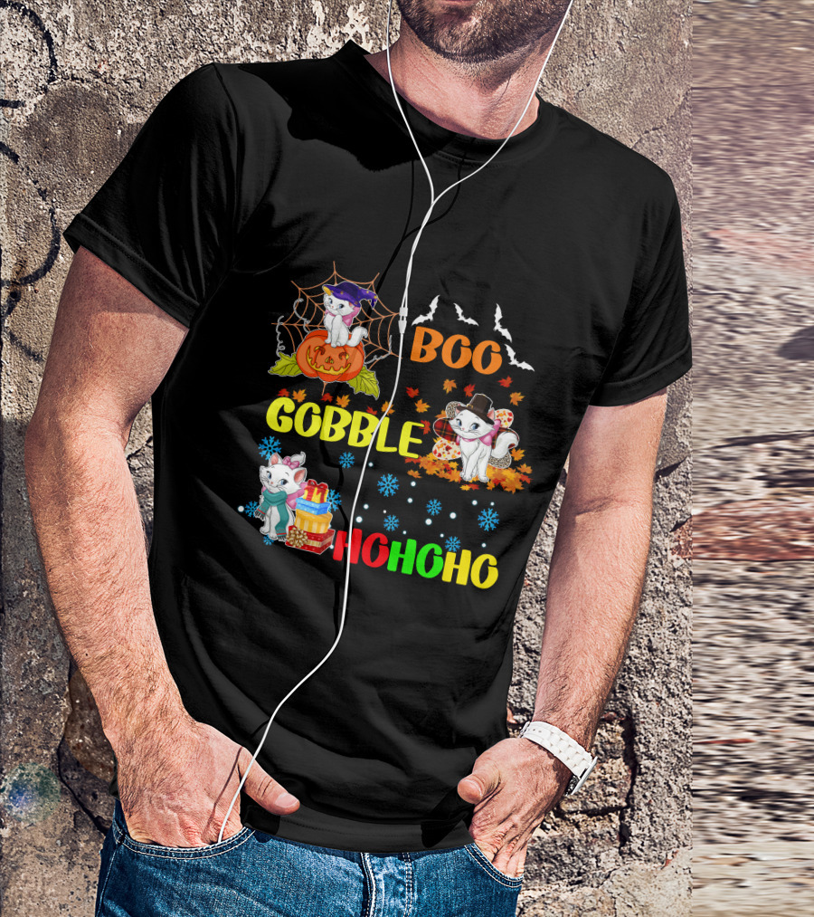 Marie Cat Boo Gobble HoHoHo HalloThanksMas T-Shirt