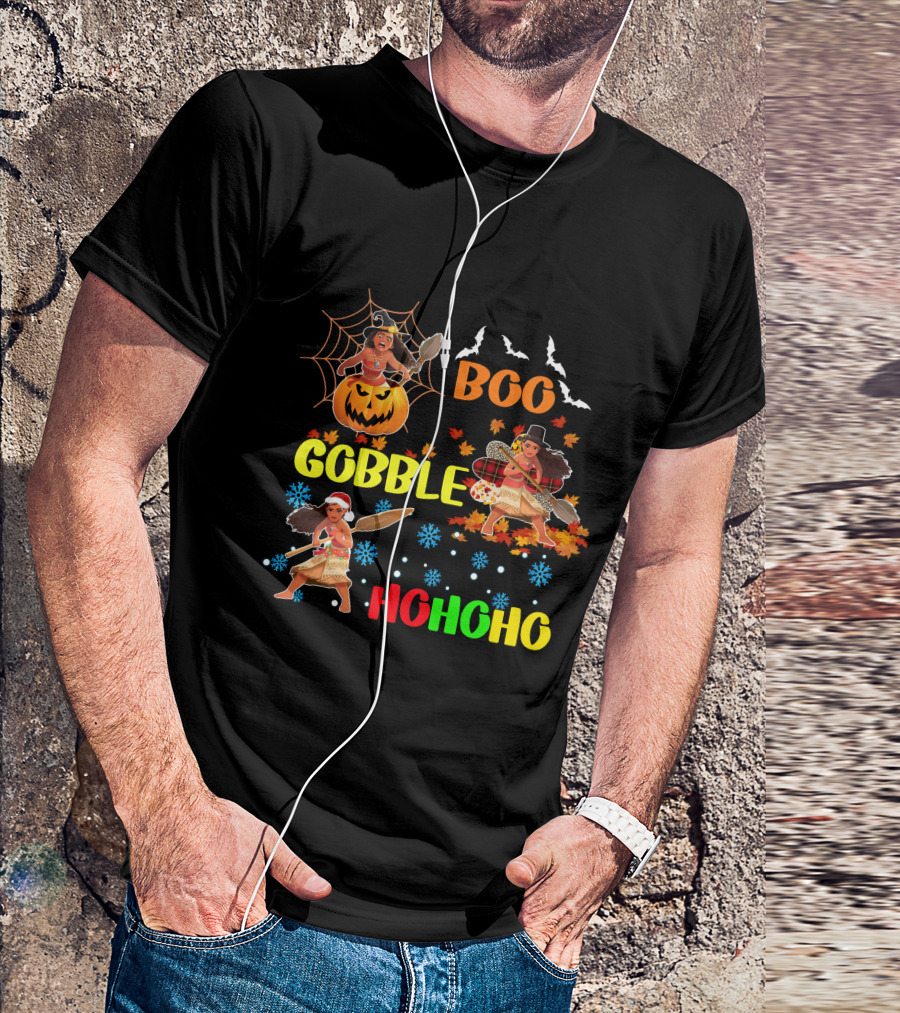 Boo Gobble HoHoHo Moana HalloThanksMas T-Shirt